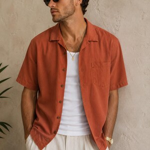 Vintage Tommy Bahama Silk Camp Shirt Orange Embroidered Hawaiian Resortwear image 5