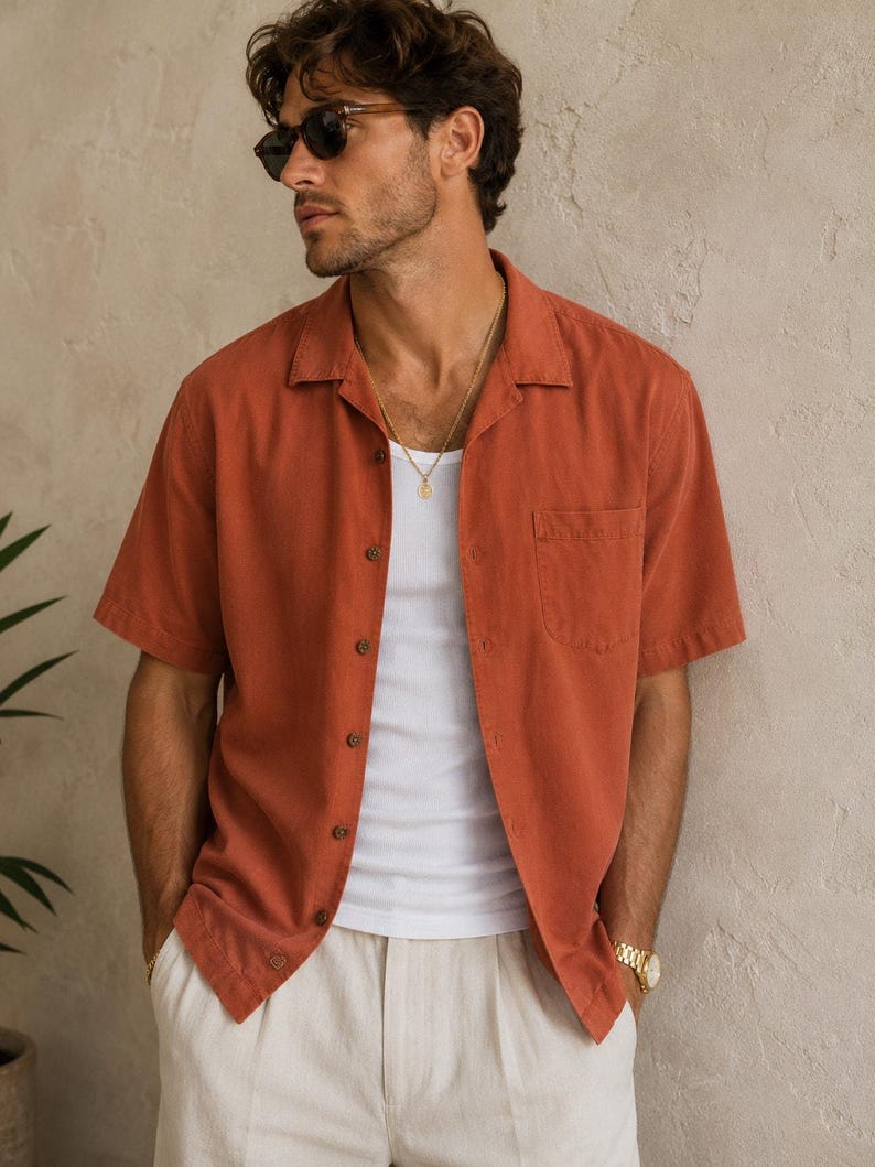 Vintage Tommy Bahama Silk Camp Shirt Orange Embroidered Hawaiian Resortwear image 5