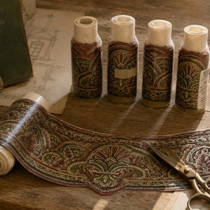 Vintage Brewster Wallpaper Border Lot of 5 Rolls Victorian Tuscan Scroll Border Pre-Pasted Wall Decor Burgundy Olive Green Home Restoration