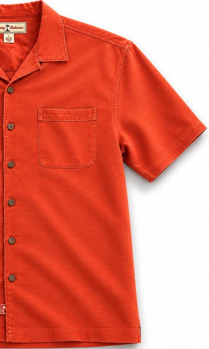 Vintage Tommy Bahama Silk Camp Shirt Orange Embroidered Hawaiian Resortwear image 8