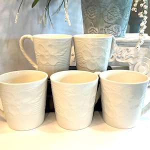 Set Of Five White Vintage Mikasa “Flower Basket” Mugs Made in Japan