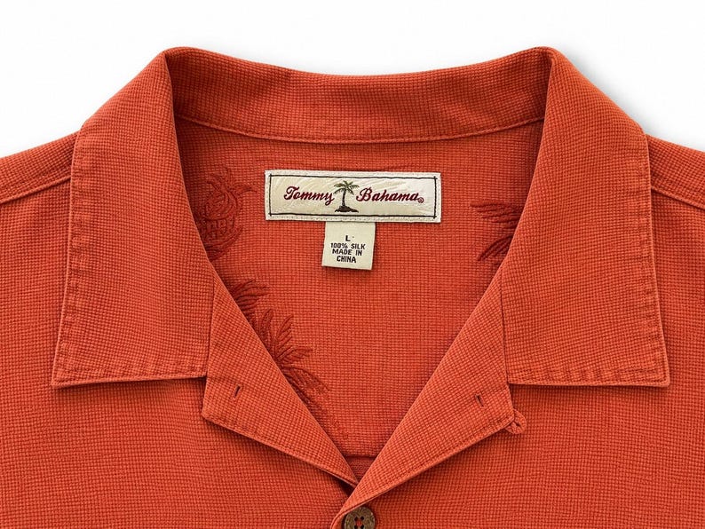 Vintage Tommy Bahama Silk Camp Shirt Orange Embroidered Hawaiian Resortwear image 6
