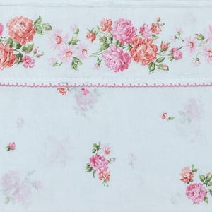 True Vintage Pink Rose Border Sheet - Cottagecore Bedding or Sewing Fabric