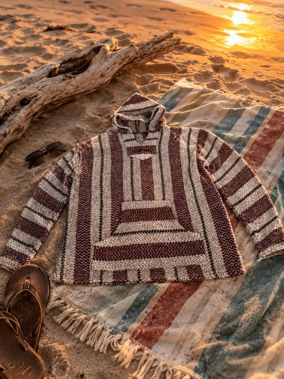 Vintage Baja Joe Mexican Baja Hoodie Large Drug Rug Surf Skate Festival Pullover