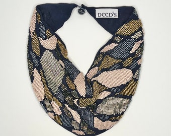 Safari Beaded Scarf Necklace in navy blue