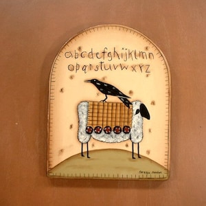 Primitive Sampler 261, Sheep with Black Crow & Alphabet, Country Primitives Style Design, Quality Artist Craftsman