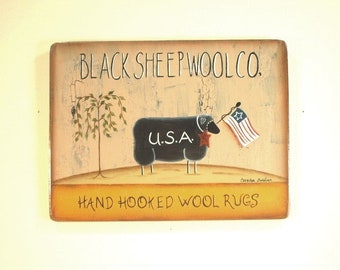 Wool Sign #412, Black Sheep Wool Company, Country Primitive Style, Patriotic Design, Quality Artistry