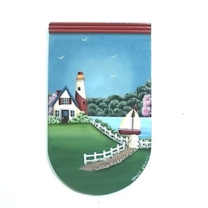 Costal Scene #333, White Cottage & Lighthouse, Seaside View with Sail Boat, Contemporary Style Design, Quality Artistry,