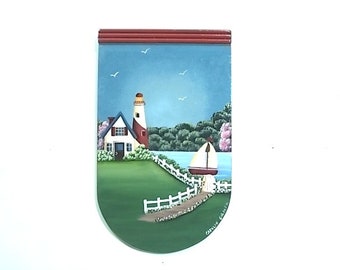 Costal Scene 333, White Cottage & Lighthouse, Seaside View with Sail Boat, Contemporary Style Design, Quality Artistry,