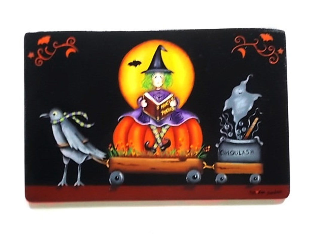 Halloween Parade #107, Cute Witch, Full Moon, Jack O Lantern, Black Bat ...