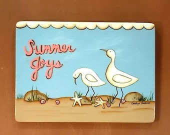 Summer Joy Sign 364, Beach Scene with Sea Gulls & Star Fish, Contemporary Design, Quality Artistry