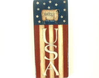 Primitive Flag #73, Patriotic Scene, Country Primitive Style Design, Quality Artistry & Craftsman