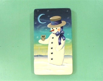 Winter Night Owl 728, Snowman with Pet Owl, Country Primitives Style Design,  Quality Craftsman & Artist