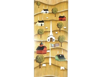 Country Village 462, Rural Hillside Landscape, Country Primitives Style Design, Artist Quality Painting, & Cradftsman