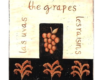 French Grapes 441, Vintage Grape Sign, Contemporary Style Design, Artist Quality Painting & Craftsman