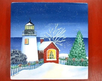 Christmas Lighthouse 151, Keepers Holiday Decorated Cottage, Country Style Design, Artist Quality Painter & craftsman