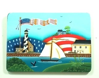 Sailing in USA 608, Coastal Village, Patriotic Sailors and Whale Watching, Contemporary Design. Quality Artistry