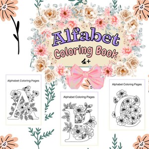 Floral Alphabet Coloring Pages Worksheet | Elegant Black and White Printable for Kids and Adults