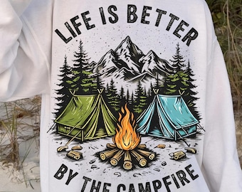 Life Is Better By The Campfire Png, Camping Clipart, Summer vibes png, Summer png, Retro Camp shirt png, Camp life png, Summer camping png