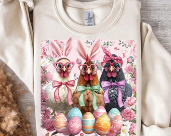 Boho Floral Chicken Farm Png, Chicken Png, Chicken Lovers Gift, Girly Easter Kids, Happy Easter, Easter Chicken png, Floral Easter png