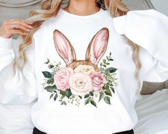 Floral Easter Bunny PNG, Spring Rabbit Graphic (Digital Download)