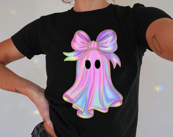 Iridescent Ghost PNG, Coquette Halloween Design, Girly Boo Ghost (Digital Download)