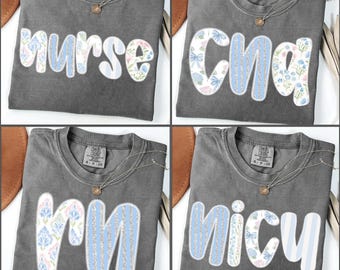 Preppy Nurse Blue Floral Png Bundle, NICU Png, RN Png, CNA Png, Nurse Floral Png, Preppy Nurse Png, Nurse Sublimation, Nurse Shirt Png