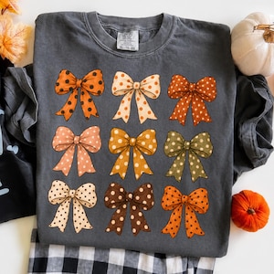 Polka Dots Fall Bow Sublimation, Coquette Autumn Png, Preppy Fall Shirt Design