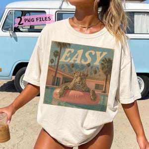 Tygrys Take It Easy PNG, Zabawny Pływający Tygrys PNG, Retro Graficzny Letni Projekt, Słodkie Zwierzę