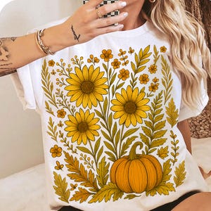 Boho Fall Floral Pumpkin, Autumn Pumpkin Wildflower Leaves, Retro Fall Png, Fall Leaf Png, Autumn Pumpkin Shirt Design, Fall Vibes Png