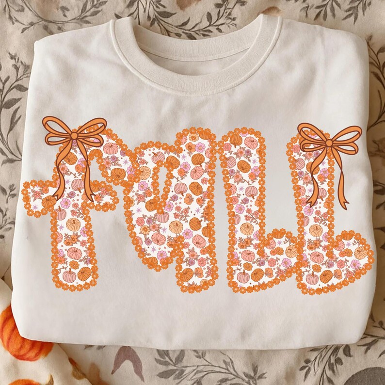 Preppy Fall png, Coquette Fall png, Fall Cottage Core Ditsy Flowers Fall png, Autumn png, Girly Floral Fall png, Lace Fall png, Pumpkin png, Sublimation Design.