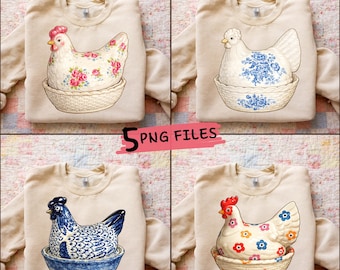Vintage Hen on Nest PNG Bundle – Grandma Core Thrifted Sublimation Design, Easter png
