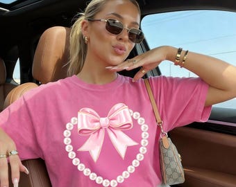 Coquette Pearl Heart Png, Valentine's Day Bow Sublimation
