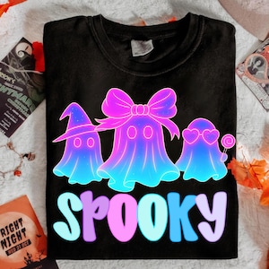Cute Pink Neon Spooky Ghost Png, Neon Halloween PNG, Boo Ghost Shirt Png, Cute Disco Ghost PNG, Boo Bow Png, Kids Halloween Png