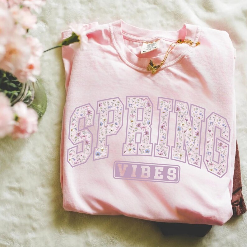 Spring Vibes png, Floral Varsity Spring Sublimation Design, Spring Flowers png, Trendy Easter png image 4