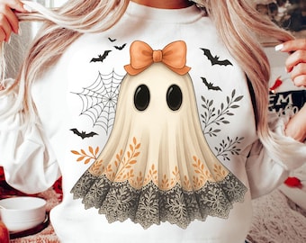Fantasma de encaje lindo (Png), Boo en Boojee, lazo de encaje de Halloween (Png), Halloween (Png), camiseta de fantasma (Png), diseño coqueto de Halloween