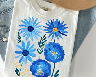 Summer Vibes Png, Blue Floral Summer Shirt Design, Trendy Summer, Trendy Boho Sublimation design, Floral Brushstroke PNG, Watercolor Flowers