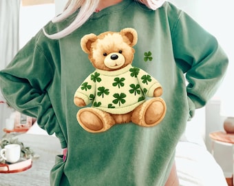 St Patricks Day Teddy Bear PNG, Lucky Shamrock Sublimation, Lucky Bear PNG Shirt Design