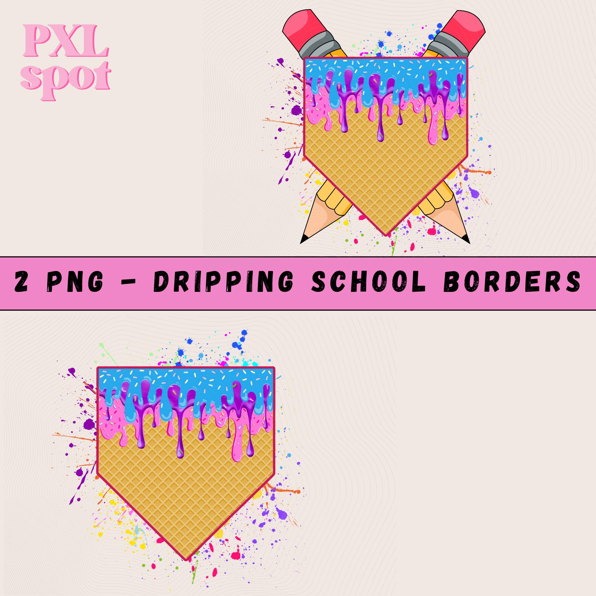 Waffle Home Plate Png Bundle, Ice Cream Drip png, dripping school borders, Bundle Dripping Borders, Digital Download, back to school drip