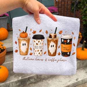 Autumn Leaves and Coffee PNG, Pumpkin Spice Sublimation, Cute Spooky Coffee Png