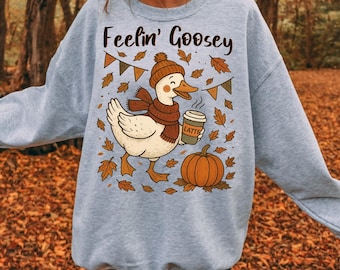 Feelin Goosey Fall PNG, Funny Goose Coffee Pumpkin Shirt Design