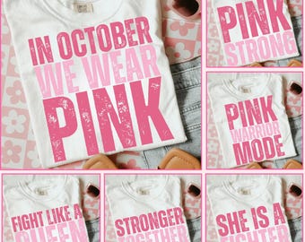 Breast Cancer Awareness PNG Bundle, Pink Quotes (Digital Download), She is a Fighter png