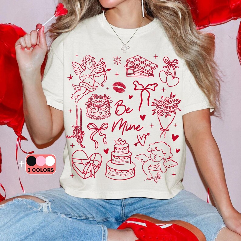 Retro Be Mine PNG Bundle, Valentine Doodles Shirt Png, Minimalist Love Png, Cupid Png, Valentine Vibes Png