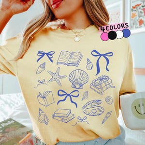 Book Girl Coastal Summer PNG, Coquette Seashell Design, leesgrage strand digitale download