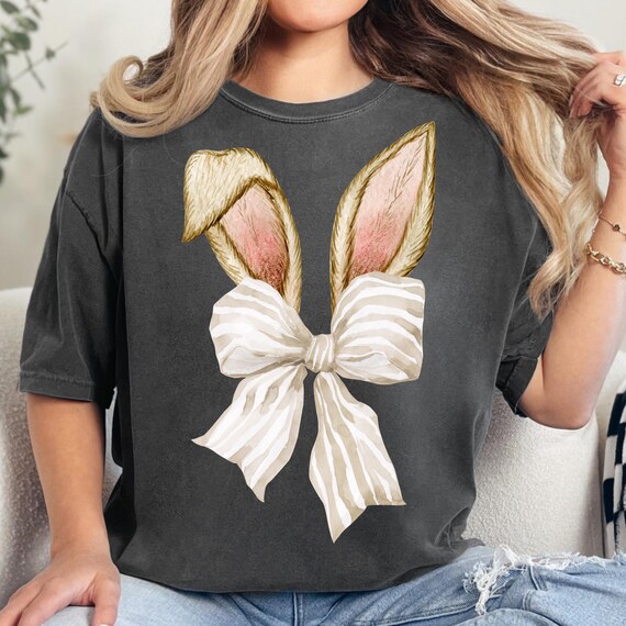 Coquette Easter Bunny Ears PNG, Watercolor Easter Bunny, Coquette Easter Bow Sublimation, Happy Easter PNG