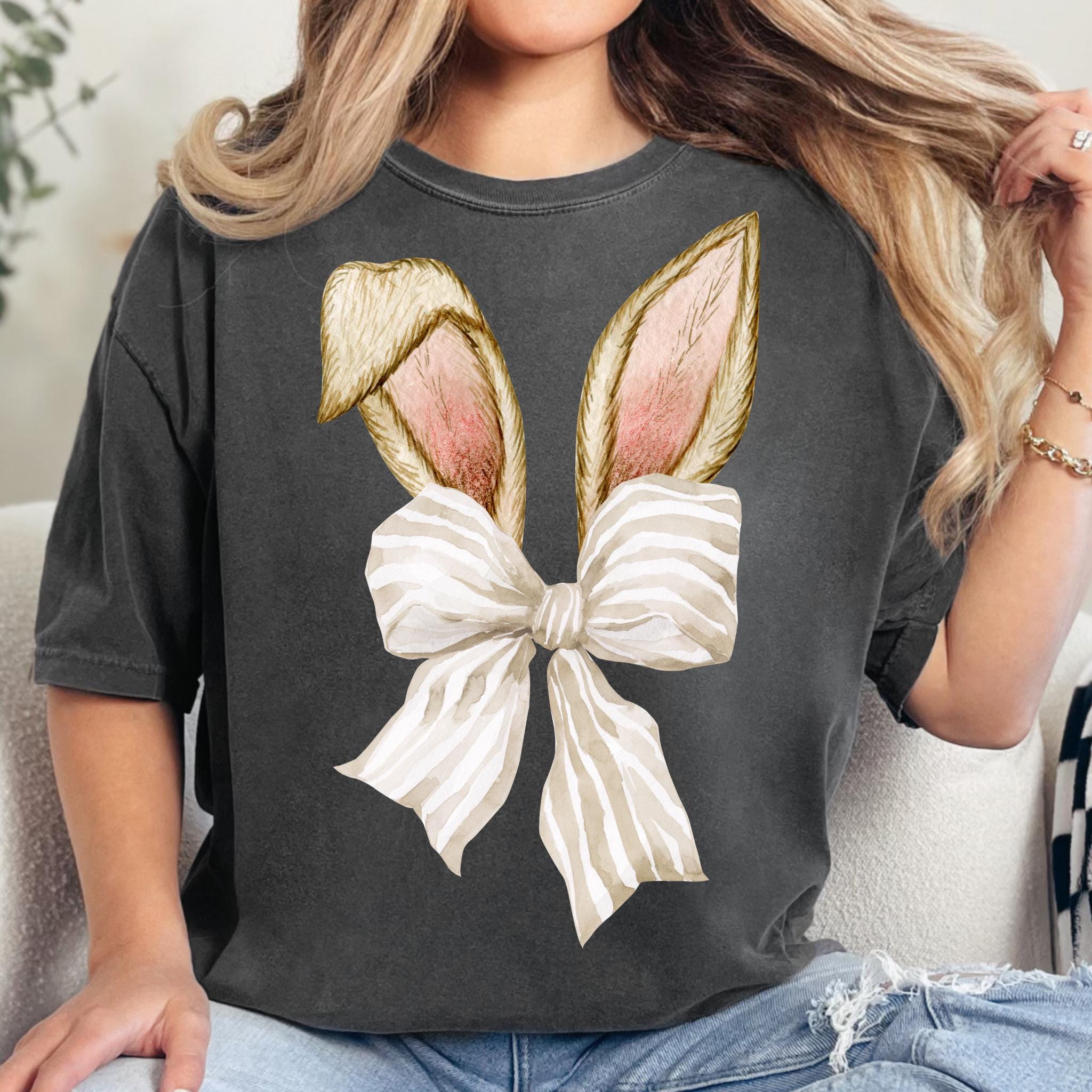 Coquette Bunny PNG, Easter, Brown Bunny Ears, Watercolor Easter Bunny, Clipart, Easter Sublimation, Happy Easter PNG, Bow Aesthetic, Preppy