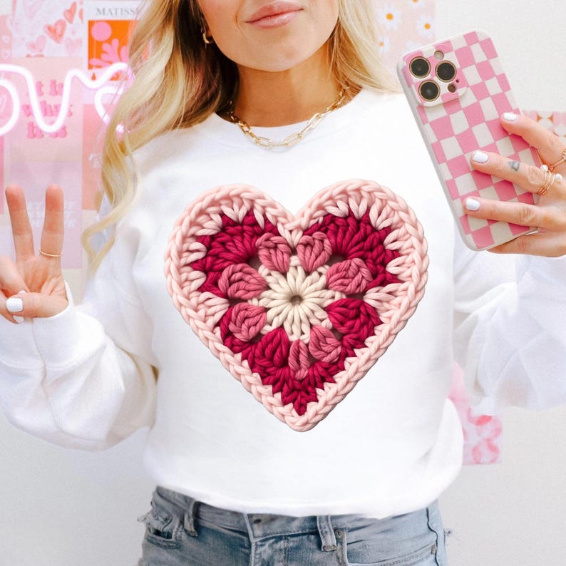 Valentines Day Crochet Yarn Heart Png, Faux Yarn Valentine Day Png ...