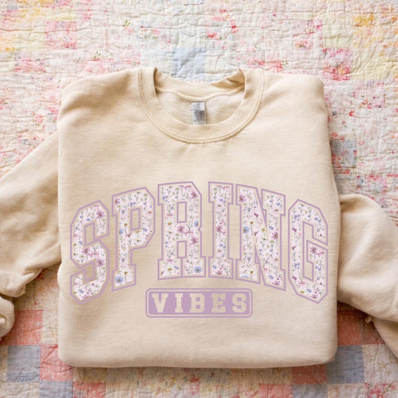 Spring Vibes png, Floral Varsity Spring Sublimation Design, Spring Flowers png, Trendy Easter png