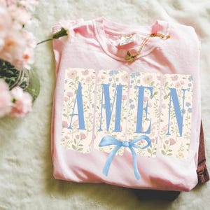 Blue Floral Amen png, Easter png, Amen Coquette Bow PNG, Christian Easter png, Floral Spring Png