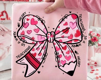 Teacher Valentine PNG, Coquette Bow Pencil Design (Digital Download)